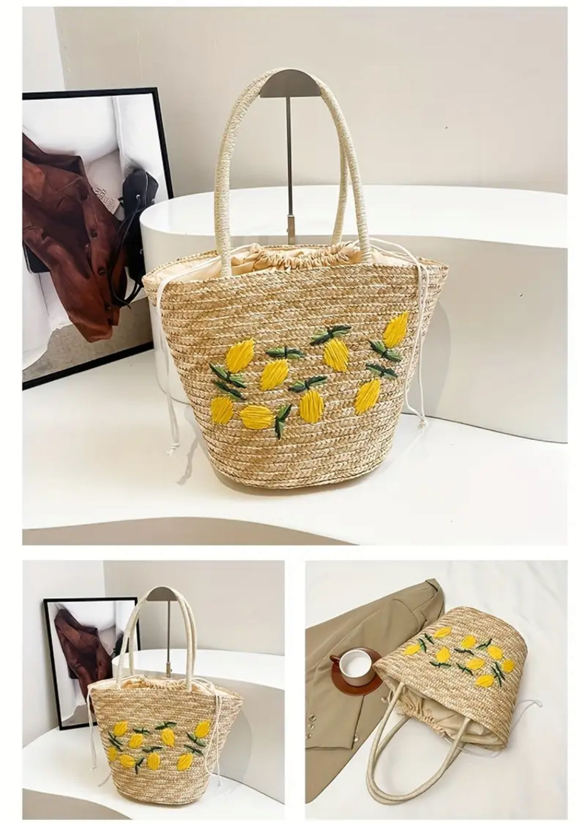 Panier Bohème “Citrons d’Été” – Tissé à la Main