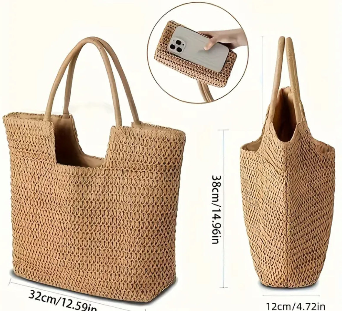 Ensemble Plage Élégance – Sac cabas en paille & chapeau à ruban noir