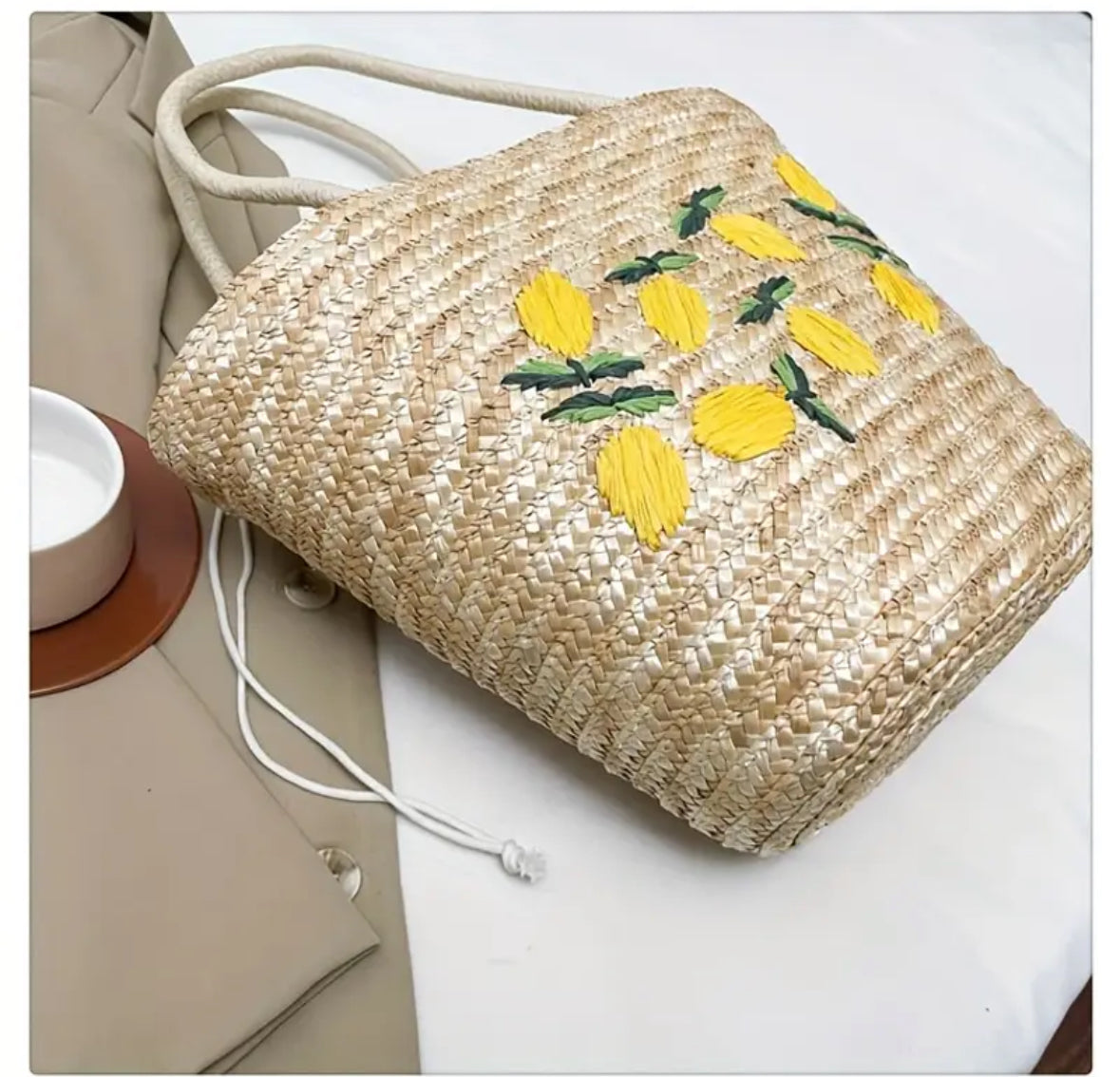 Panier Bohème “Citrons d’Été” – Tissé à la Main