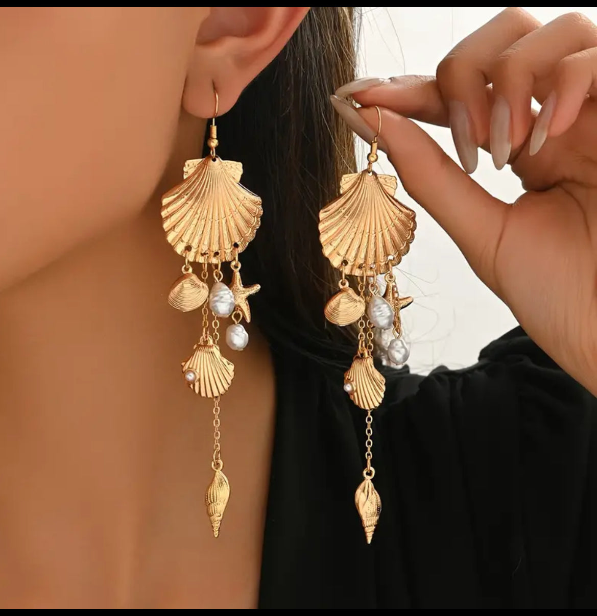 ✨ Boucles d’Oreilles “Éclat Marin” – Dorées & Perles