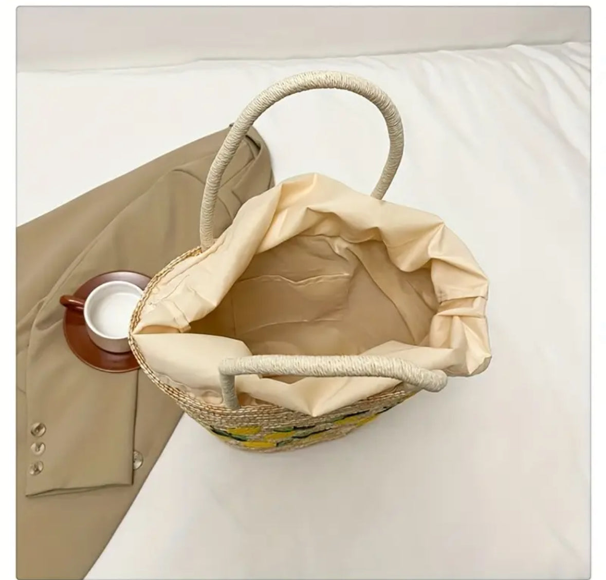 Panier Bohème “Citrons d’Été” – Tissé à la Main
