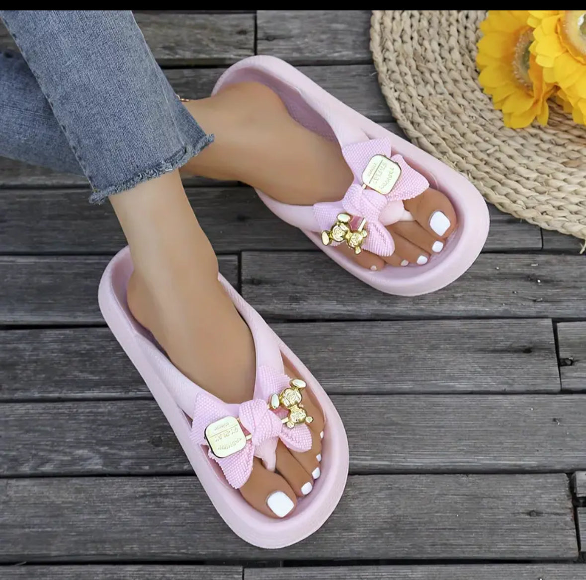 Tongs Bohème Chic – Nœud & Détails Dorés